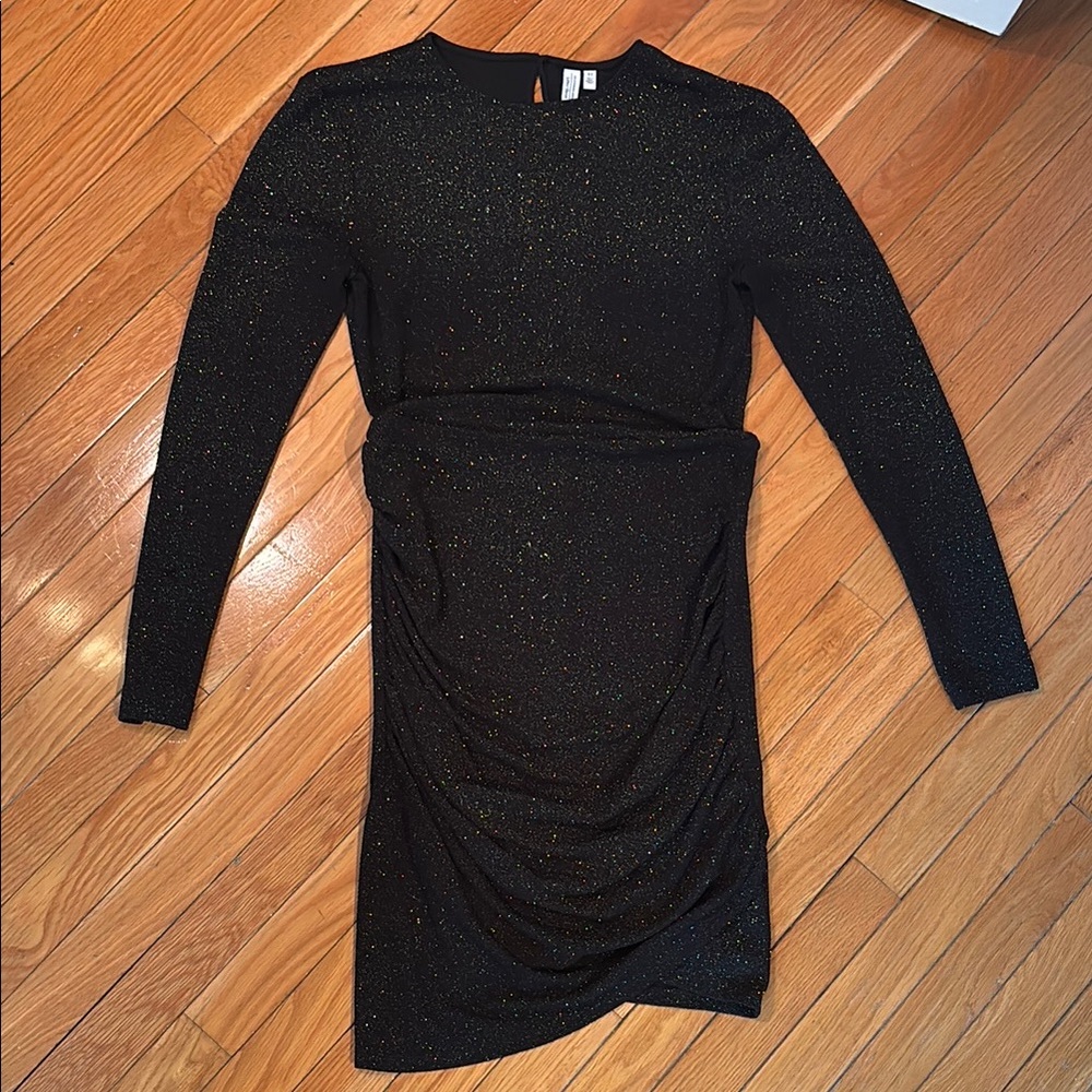 Elegant Black Long Sleeve Glitter Dress